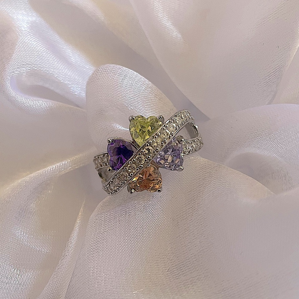 Multi Stone Heart Cocktail Sterling Silver Ring